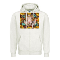 Oatmeal Heather merino ram with sunflowers and gemstone mousepad Zipper Hoodie - BarkalooDesign