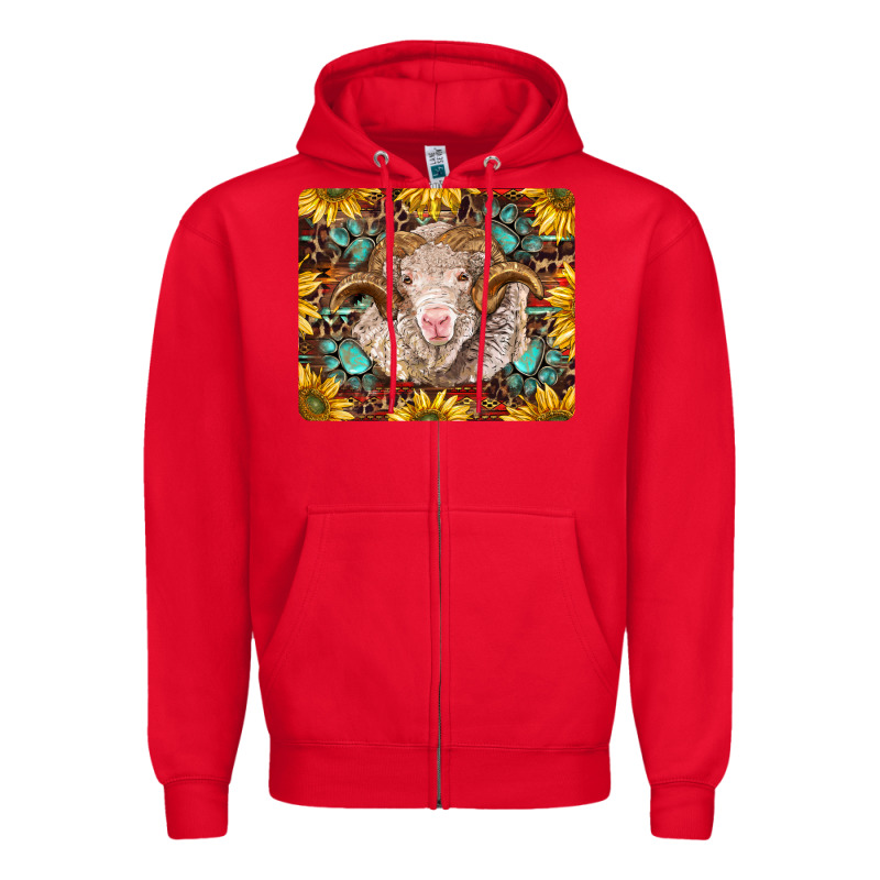 Merino Ram With Sunflowers And Gemstone Mousepad Zipper Hoodie by BarkalooDesign | Teevron