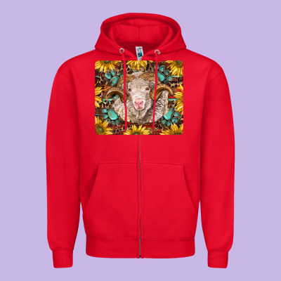 Merino Ram With Sunflowers And Gemstone Mousepad Zipper Hoodie Designed By Barkaloodesign