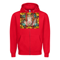 Red merino ram with sunflowers and gemstone mousepad Zipper Hoodie - BarkalooDesign