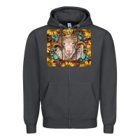Smoke merino ram with sunflowers and gemstone mousepad Zipper Hoodie - BarkalooDesign
