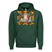 Sports Green merino ram with sunflowers and gemstone mousepad Zipper Hoodie - BarkalooDesign