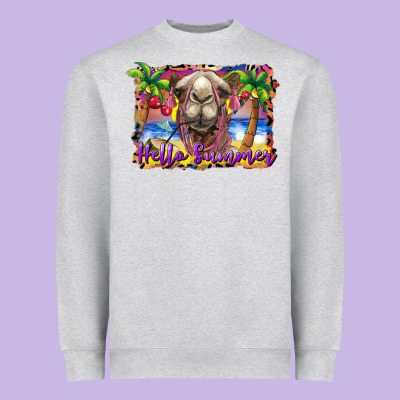 Hello Summer Camel At The Beach Heavyweight Sweatshirt Designed By Barkaloodesign
