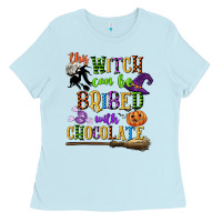 Baby Blue this witch can be bribed with chocolate Ladies Tee - CowGirlArtShop