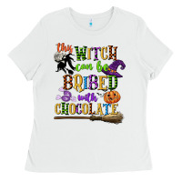 White this witch can be bribed with chocolate Ladies Tee - CowGirlArtShop