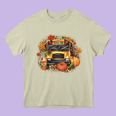 Fall School Bus Heavy Core Tee Designed By Texasbilliewilder