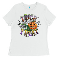 White trick or treat Ladies Tee - CowGirlArtShop