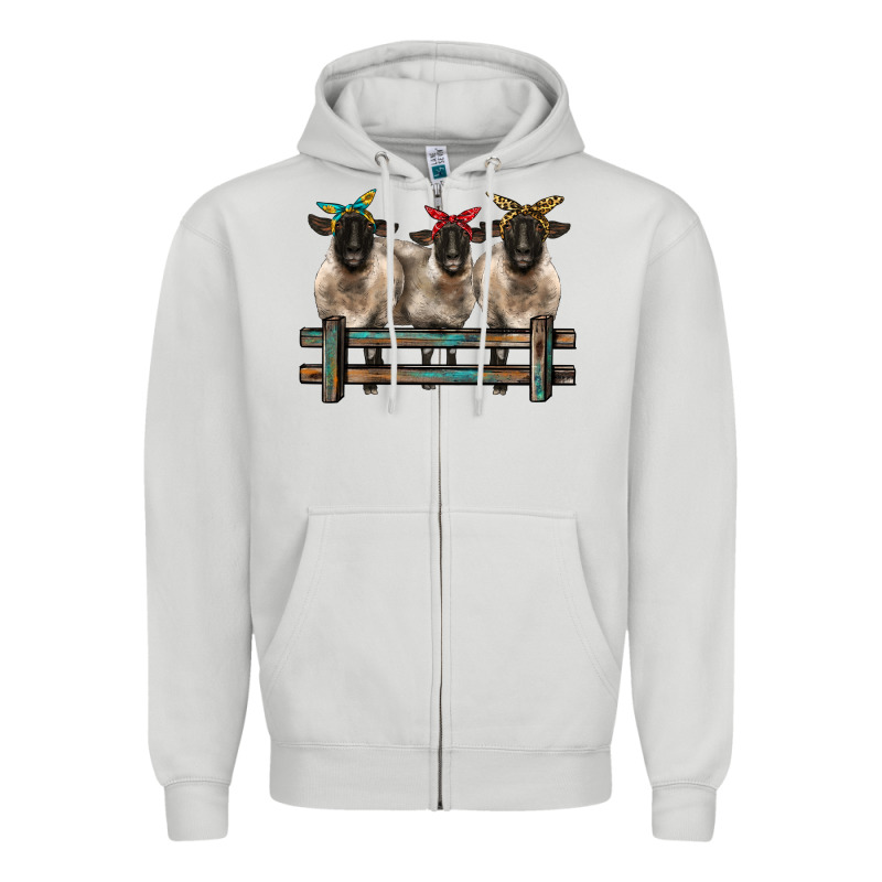 3 Sheeps Suffolk Ewe With Bandanas And Fence Zipper Hoodie by BarkalooDesign | Teevron