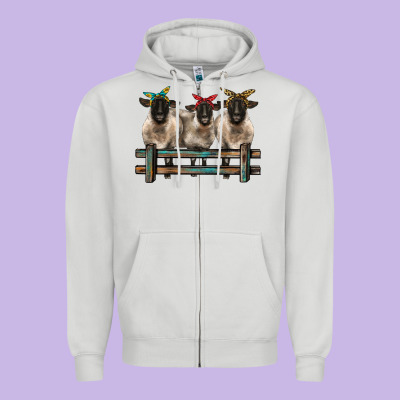 3 Sheeps Suffolk Ewe With Bandanas And Fence Zipper Hoodie Designed By Barkaloodesign