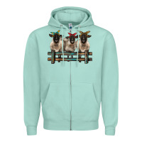 Seafoam 3 sheeps suffolk ewe with bandanas and fence Zipper Hoodie - BarkalooDesign