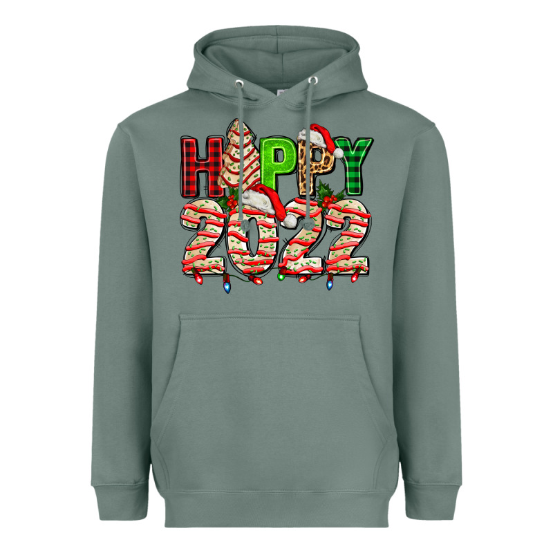 Happy 2022 With Christmas Tree Cake Heavyweight Hoodie by AdoDesignShop | Teevron