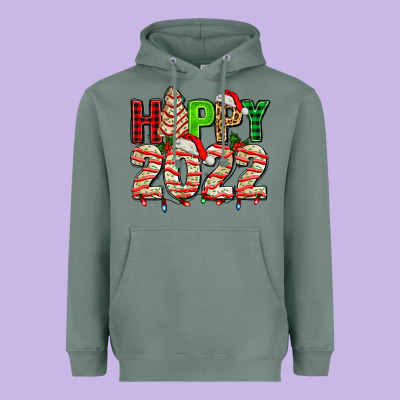 Happy 2022 With Christmas Tree Cake Heavyweight Hoodie Designed By Adodesignshop