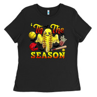 Black tis the season softball halloween Ladies Tee - CowGirlArtShop