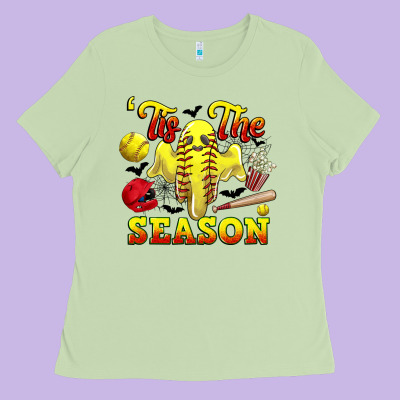Tis The Season Softball Halloween Ladies Tee Designed By Cowgirlartshop