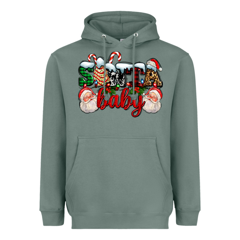 Santa Baby With Santa And Christmas Tree Cake Heavyweight Hoodie by AdoDesignShop | Teevron