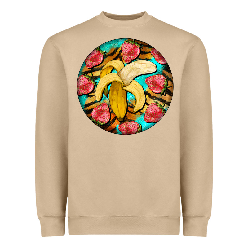 Banana And Strawberries With Tiger Pattern Heavyweight Sweatshirt by BarkalooDesign | Teevron