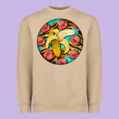 Banana And Strawberries With Tiger Pattern Heavyweight Sweatshirt Designed By Barkaloodesign