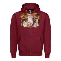 Burgundy merino ram with sunflowers Zipper Hoodie - BarkalooDesign