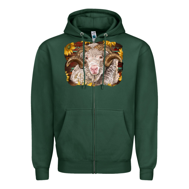 Merino Ram With Sunflowers Zipper Hoodie by BarkalooDesign | Teevron