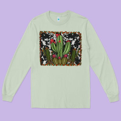 Aztec Cowhide Cacti Long Sleeve Tee Designed By Ranaportraitstore