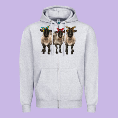 3 Sheeps Suffolk Ewe With Bandana Zipper Hoodie Designed By Barkaloodesign
