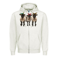 Oatmeal Heather 3 sheeps suffolk ewe with bandana Zipper Hoodie - BarkalooDesign