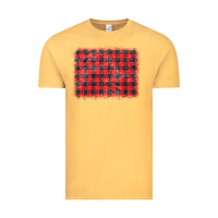 Vintage Mustard distressed buffalo plaid background Vintage Tee - CowCowDesign