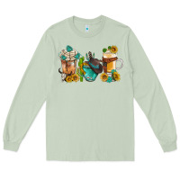Matcha western coffee cups with sunflower and gemstone bbs Long Sleeve Tee - BundleAndBundleShop