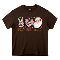 Chocolate Brown Peace love pink Christmas Heavy Core Tee - NancyCooperArtShop