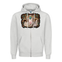 Dove Grey merino ram with leopard background Zipper Hoodie - BarkalooDesign