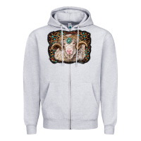 Heather Grey merino ram with leopard background Zipper Hoodie - BarkalooDesign