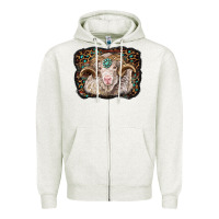 Oatmeal Heather merino ram with leopard background Zipper Hoodie - BarkalooDesign
