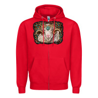 Red merino ram with leopard background Zipper Hoodie - BarkalooDesign