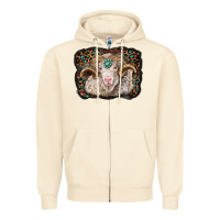 Sandshell merino ram with leopard background Zipper Hoodie - BarkalooDesign