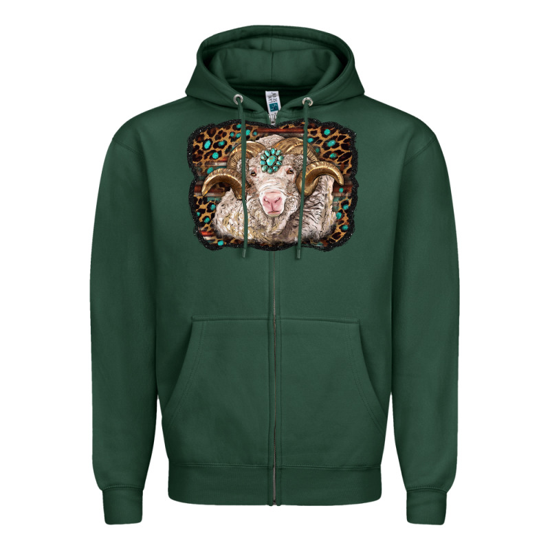 Merino Ram With Leopard Background Zipper Hoodie by BarkalooDesign | Teevron