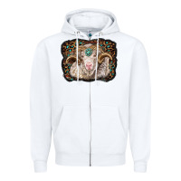 White merino ram with leopard background Zipper Hoodie - BarkalooDesign