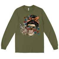 Army Green American Mother skull Mother's Day Long Sleeve Tee - FaDigitalArtStudio