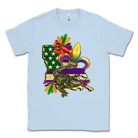 Dusty Blue louisiana map american flag mardi gras Classic Tee - CowGirlArtShop