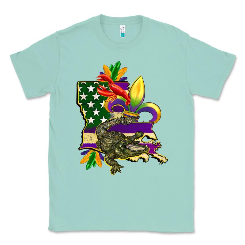 Louisiana Map American Flag Mardi Gras Classic Tee by CowGirlArtShop | Teevron