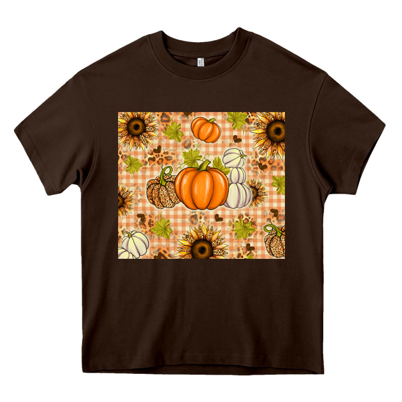 Fall Pumpkins And Sunflowers With Leopard Heavy Core Tee by texasbilliewilder | Teevron
