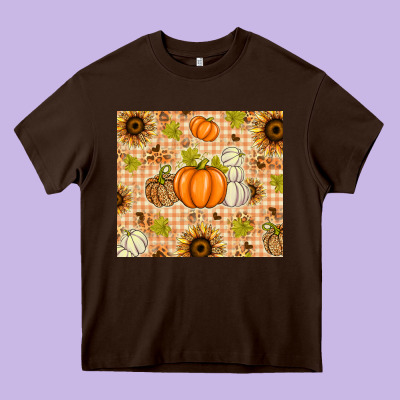 Fall Pumpkins And Sunflowers With Leopard Heavy Core Tee Designed By Texasbilliewilder