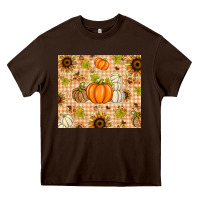 Chocolate Brown Fall Pumpkins and Sunflowers with Leopard Heavy Core Tee - texasbilliewilder