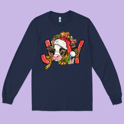 Joy Christmas With Cow Bbs Long Sleeve Tee Designed By Bundleandbundleshop