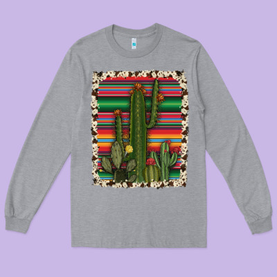 Serape Cowhide Cacti Long Sleeve Tee Designed By Ranaportraitstore