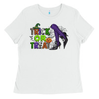 White trick or treat Ladies Tee - CowGirlArtShop