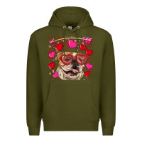 Army Green valentine's day  brown english bulldog Premium Hoodie - RanaPortraitStore