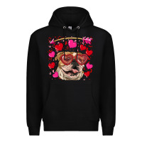 Black valentine's day  brown english bulldog Premium Hoodie - RanaPortraitStore