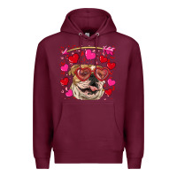 Burgundy valentine's day  brown english bulldog Premium Hoodie - RanaPortraitStore