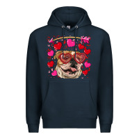 Navy valentine's day  brown english bulldog Premium Hoodie - RanaPortraitStore