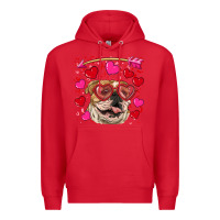 Red valentine's day  brown english bulldog Premium Hoodie - RanaPortraitStore